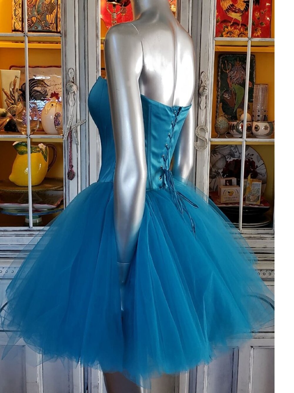Vintage Betsey Johnson Blue Lace Up Corset Tea Party Tulle TuTu Ballerina Dress - Picture 10 of 16